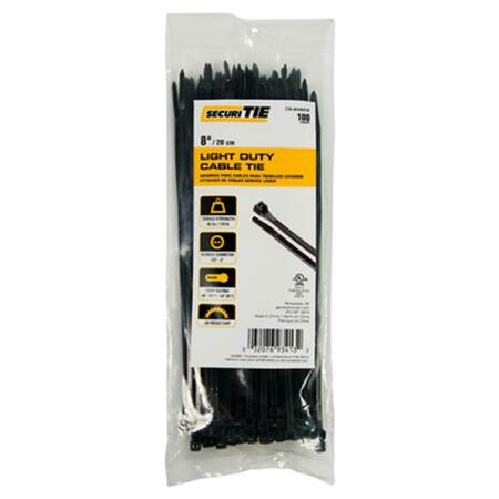 GARDNER BENDER 8 in. Light Duty Cable Tie, UV Black, 100PK 221014